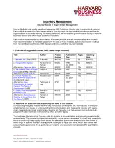 Inventory Management Course Module in Supply Chain Management Course Modules help faculty select and sequence HBS Publishing titles for use in segments of a course. Each module represents subject matter experts’ thinki