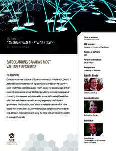 NCE funding for  CANADIAN WATER NETWORK (CWN) $61 million for[removed]CWN at a glance