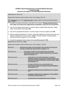 ACGME Program Requirements for Graduate Medical Education in Anesthesiology Summary and Impact of Focused Requirement Revisions Requirement #: I.B.3.a).(2) Requirement Revision (major revisions only): (line numbers 109-1