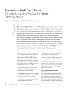 International Trade Due Diligence:  Protecting the Value of Your Transaction  y