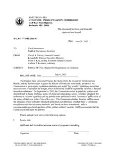 Ballot Vote Sheet: Petition HP 10-1; Request for Regulations on Cadmium, June 29, 2012