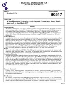 CALIFORNIA STATE SCIENCE FAIR 2014 PROJECT SUMMARY Name(s)  Brandon W. Ng