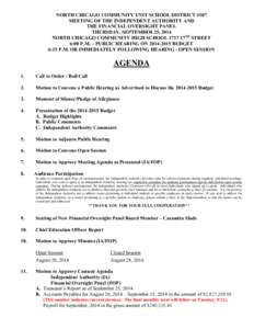 North Chicago School District 187 Independent Authority and Financial Oversight Panel  Meeting Agenda - September 25, 2014