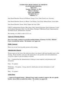 Minutes / Second / Williston /  Vermont / Parliamentary procedure / Burlington – South Burlington metropolitan area / Meetings