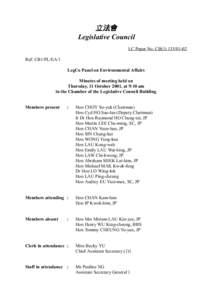 立法會 Legislative Council LC Paper No. CB[removed]Ref: CB1/PL/EA/1 LegCo Panel on Environmental Affairs Minutes of meeting held on