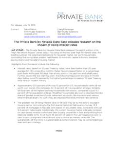 For release: July 19, 2013 Contact: Sandi Milton SVP/Public Relations