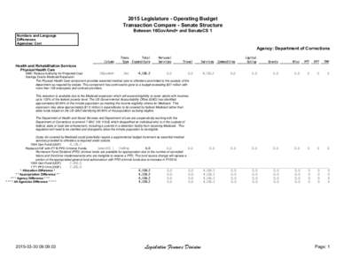 2015 Legislature - Operating Budget Transaction Compare - Senate Structure Between 16GovAmd+ and SenateCS 1 Numbers and Language Differences Agencies: Corr