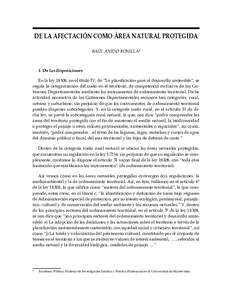 DE LA AFECTACIÓN COMO ÁREA NATURAL PROTEGIDA RAÚL ANIDO BONILLA* 1. De las disposiciones En la ley 18308, en el título IV, de “La planificación para el desarrollo sostenible”, se regula la categorización del su