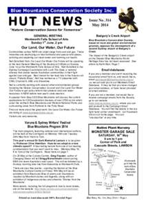 Blue Mountains Conservation Society Inc.  HUT NEWS Issue No. 314 May 2014
