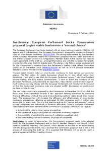 EUROPEAN COMMISSION  MEMO Strasbourg, 5 February[removed]Insolvency: European Parliament backs Commission