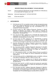 “Decenio de las Personas con Discapacidad en el Perú” “Año de la Inversión para el Desarrollo Rural y la Seguridad Alimentaria” REPORTE PÚBLICO DEL INFORME N° OEFA/DS Asunto: