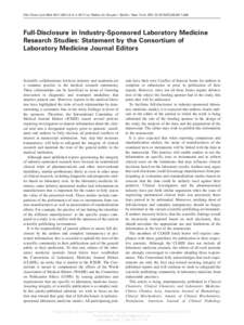 Article in press - uncorrected proof Clin Chem Lab Med 2011;49(1):3–4  2011 by Walter de Gruyter • Berlin • New York. DOI[removed]CCLM[removed]Full-Disclosure in Industry-Sponsored Laboratory Medicine Research St