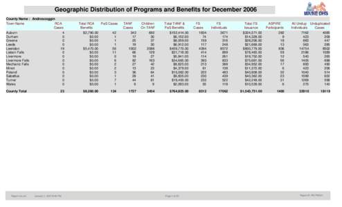 Geographic Distribution of Programs and Benefits for December 2006 County Name : Androscoggin Town Name RCA Cases