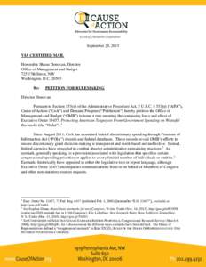 September 29, 2015 VIA CERTIFIED MAIL Honorable Shaun Donovan, Director Office of Management and Budget 725 17th Street, NW Washington, D.C