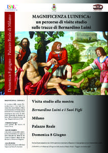 Domenica 8 giugno - Palazzo Reale di Milano MAGNIFICENZA LUINESCA In occasione della mostra Bernardino Luini e i Suoi Figli, l’Associazione Amici Palazzo e Parco Arese Borromeo e l’Istituto per la Storia dell’Arte 