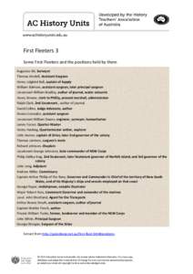 www.achistoryunits.edu.au  First Fleeters 3 Some First Fleeters and the positions held by them Augustus Alt, Surveyor Thomas Arndell, Assistant Surgeon