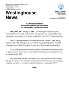 Westinghouse Government Services Group Waste Isolation Division Waste Isolation Pilot Plant P.O. Box 2078 Carlsbad, New Mexico 88221
