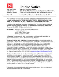 Public Notice U.S. Army Corps of Engineers Baltimore District  In Reply to Application Number