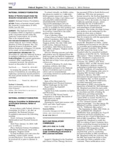 666  Federal Register / Vol. 79, No. 3 / Monday, January 6, [removed]Notices NATIONAL SCIENCE FOUNDATION Notice of Permits Issued Under the