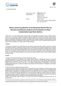 Microsoft Word - May[removed]Notice concerning Abolition of the Retirement Benefit Plan for Directors and Statutory Auditors an