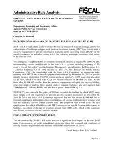 Administrative Rule Analysis EMERGENCYSERVICES MULTILINE TELEPHONE SYSTEMS Mary Ann Cleary, Director Phone: (