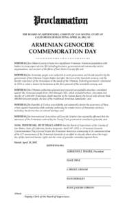 THE BOARD OF SUPERVISORS, COUNTY OF SAN MATEO, STATE OF CALIFORNIA DESIGNATING APRIL 24, 2012 AS ARMENIAN GENOCIDE COMMEMORATION DAY ********************************