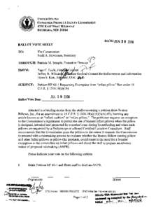 Petition HP[removed]from Boston Billows) Requesting Exemption fro “infant pillow” Ban under 16 CFR[removed]a)(16)(i)(A)-(E) - Ballot Vote