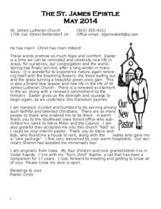 The St. James Epistle May 2014 St. James Lutheran Church