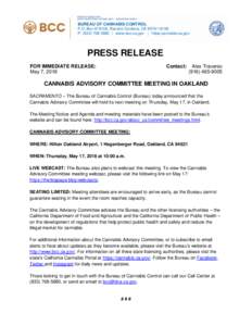 Bureau of Cannabis Control - Cannabis Advisory Committee Meeting in Oakland