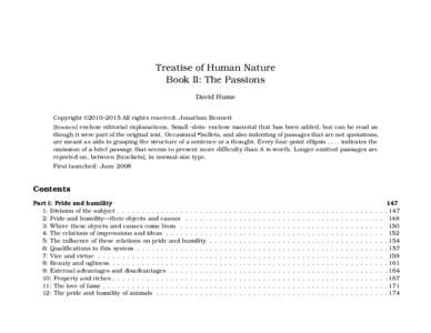 Treatise of Human Nature Book II: The Passions David Hume Copyright ©2010–2015 All rights reserved. Jonathan Bennett [Brackets] enclose editorial explanations. Small ·dots· enclose material that has been added, but 