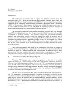 U.S. Senate Washington, D.C[removed]Dear Senator: The undersigned associations write to express our significant concerns about the provisions of H.R. 4173, the Wall Street Reform and Consumer Protection Act of 2009, that