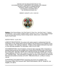 AGENDA FOR THE REGULAR MEETING OF THE LOS ANGELES COUNTY COMMISSION FOR CHILDREN AND FAMILIES KENNETH HAHN HALL OF ADMINISTRATION 500 WEST TEMPLE STREET, ROOM 739 LOS ANGELES, CALIFORNIA[removed]http://lachildrenscommissio