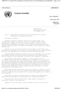 A/RES[removed]United Nations Guidelines for the Prevention of Juvenile Delinquency (The Riyadh G... Page 1 of 10  United Nations A/RES[removed]