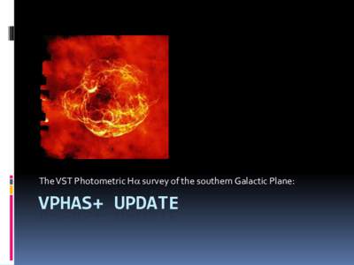 The VST Photometric Ha survey of the southern Galactic Plane:  VPHAS+ UPDATE PI: Janet Drew (University of Hertfordshire, UK) Steering group: Romano Corradi (IAC, Spain), Robert Greimel