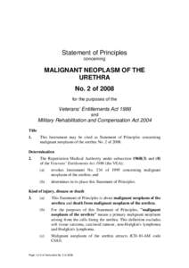 Statement of Principles concerning MALIGNANT NEOPLASM OF THE URETHRA No. 2 of 2008