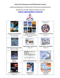 Civil Air Patrol Aerospace and STEM Education Products Available with Membership in Print and/or Online in CAP’s eServices AE Download Section Other Resources, to include a STEM Career Module, are found at www.capmembe