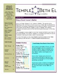 BETH EL LIFE THE MONTHLY BULLETIN OF TEMPLE BETH EL CONGREGATION