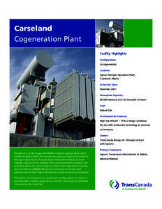 Carseland Cogeneration Plant Facility Highlights Configuration: 2x cogeneration. Location: