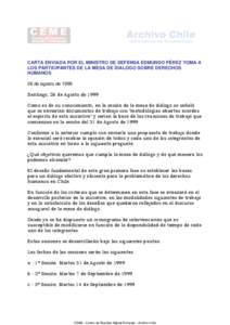 CARTA ENVIADA POR EL MINISTRO DE DEFENSA EDMUNDO PÉREZ YOMA A LOS PARTICIPANTES DE LA MESA DE DIALOGO SOBRE DERECHOS HUMANOS