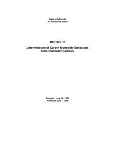 Test Method: Method 10 Determination of Monoxide Emissions from Stationary Sources