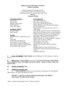 OREGON STATE HOUSING COUNCIL Minutes of Meeting Oregon Housing & Community Services Large Conference Room, 124 A/B, First Floor 725 Summer Street N.E., Suite B, Salem, OR[removed]:00 a.m.