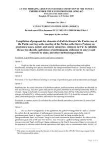 AD HOC WORKING GROUP ON FURTHER COMMITMENTS FOR ANNEX I PARTIES UNDER THE KYOTO PROTOCOL (AWG-KP) First part of the ninth session Bangkok, 28 September to 9 October 2009 Non-paper No. 1/Rev.1 CONTACT GROUP ON OTHER ISSUE