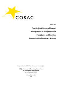 6 MayTwenty-third Bi-annual Report: Developments in European Union Procedures and Practices Relevant to Parliamentary Scrutiny