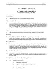 STOR: 1  Standing Orders of Synod DIOCESE OF ROCKHAMPTON STANDING ORDERS OF SYNOD