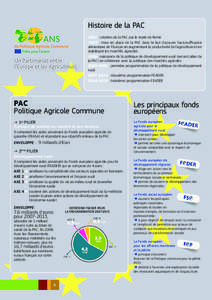 Histoire de la PAC 1957 : création de la PAC par le traité de Rome 1962 : mise en place de la PAC dans le but d’assurer l’autosuﬃsance alimentaire de l’Europe en augmentant la productivité de l’agriculture e