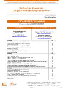 SERVICE COMMUN DE FORMATIONS CONTINUE ET PAR ALTERNANCE | Université de BOURGOGNE  Diplôme Inter Universitaire Clinique et Psychopathologie de la douleur REFERENCE : 06SA074G