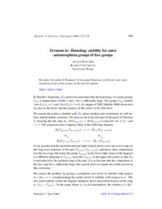 Algebraic & Geometric Topology–Erratum to: Homology stability for outer automorphism groups of free groups