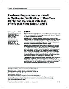 Public Health Laboratories  Pandemic Preparedness in Hawaii: A Multicenter Verification of Real-Time RT-PCR for the Direct Detection of Influenza Virus Types A and B