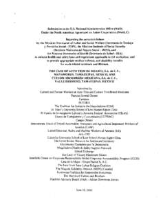 Submission to the U.S. National Administrative Office (NAO) Under the North American Agreement on Labor Cooperation (NAALC) Regarding the persistent failure by the Mexican Secretariat of Labor and Social Welfare (Secreta