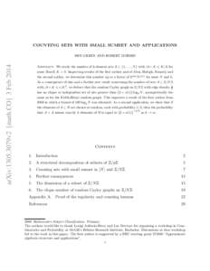 COUNTING SETS WITH SMALL SUMSET AND APPLICATIONS  arXiv:1305.3079v2 [math.CO] 3 Feb 2014 BEN GREEN AND ROBERT MORRIS Abstract. We study the number of k-element sets A ⊂ {1, . . . , N } with |A+A| 6 K|A| for